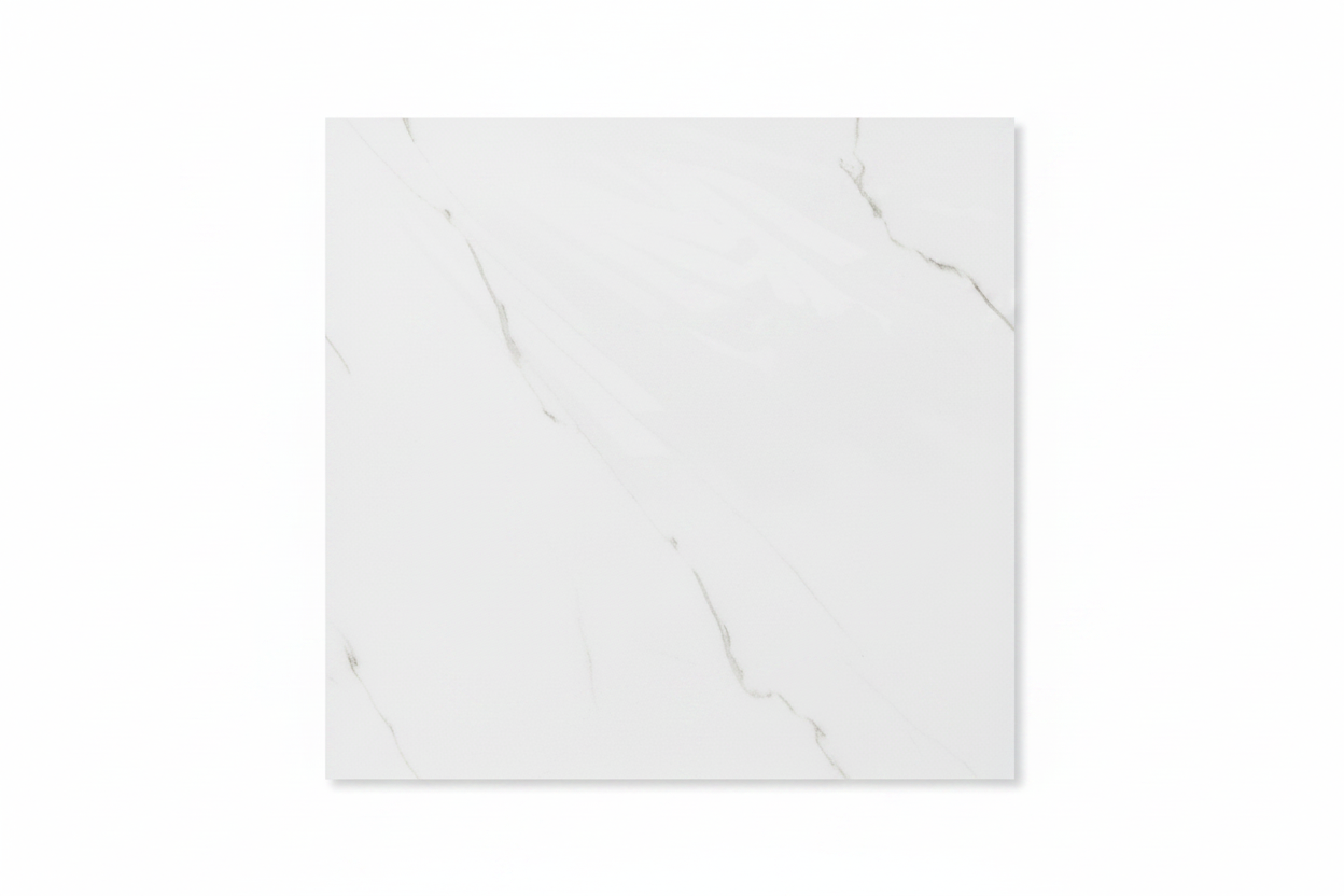 60 × 60 cm White Ceramic Tile with subtle marble-style pattern